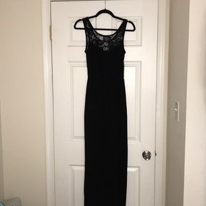 Floor length black dress with lace